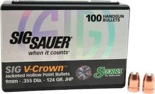 Sierra Bullets V-Crown 9MM 124Gr .355 Diameter Jacketed Hollow Point 100 Round Box 9924